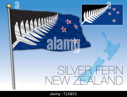 Silver fern flag, new proposal for New Zealand country Stock Vector
