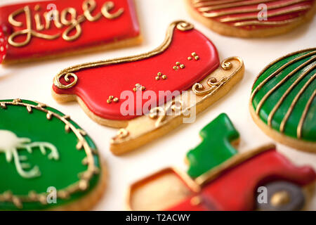 Handmade Christmas cookies and festive biscuits Stock Photo