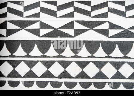 Geometrical patterns decorations on the buildings from Chios Island Pyrgi Region. Stock Photo