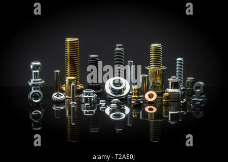 A neat arrangement of assorted Nuts, bolts and fasteners Stock Photo