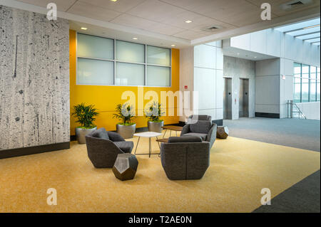 Commercial Office Building Interior Large Hallway With Seating, Philadelphia, PA USA Stock Photo