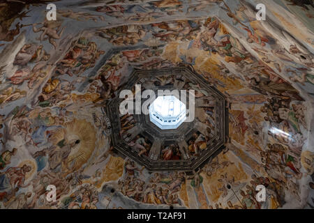 Florence, Italy - June 25, 2018: Panoramic view of Judgment Day on the cupola of Cattedrale di Santa Maria del Fiore (Cathedral of Saint Mary of the F Stock Photo