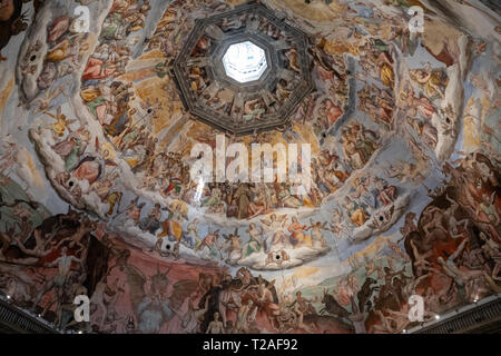 Florence, Italy - June 25, 2018: Panoramic view of Judgment Day on the cupola of Cattedrale di Santa Maria del Fiore (Cathedral of Saint Mary of the F Stock Photo