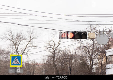 the traffic light is burning red. There's 90 seconds left before the ...