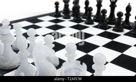 3D illustration chess game on board. Concepts business ideas and strategy ideas, chess figures on white background Stock Photo