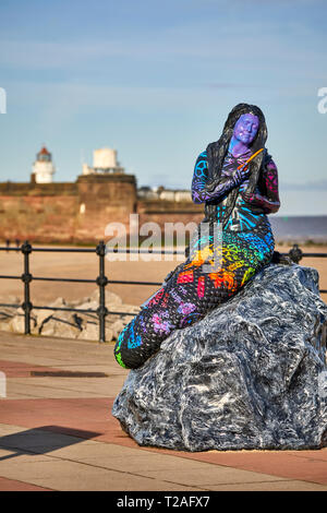 New Brighton seaside resort  Wallasey, Wirral, Merseyside, England.  New Brighton Mermaid Trail, 'life-sized' Mermaid statues based on the 18th centur Stock Photo