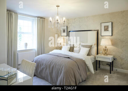 Stapeley Gardens in Nantwich, Cheshire Bedroom to modern new build house Stock Photo