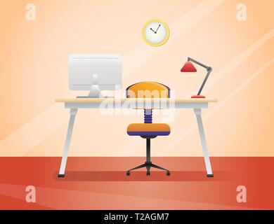 Workplace, office in flat style. Interior vector illustration Stock Vector