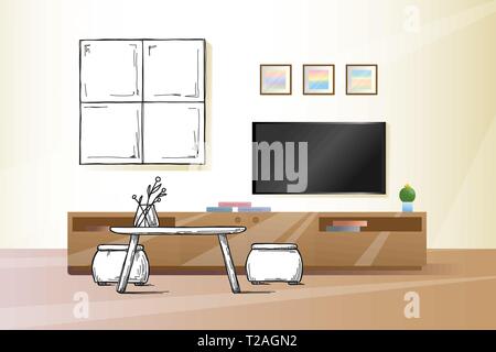 Sketch the wall under the TV. Vector illustration Stock Vector