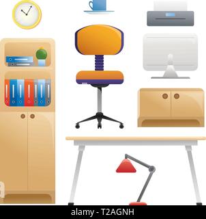 Set of different interior elements. Work room. Vector illustration in flat style. Stock Vector
