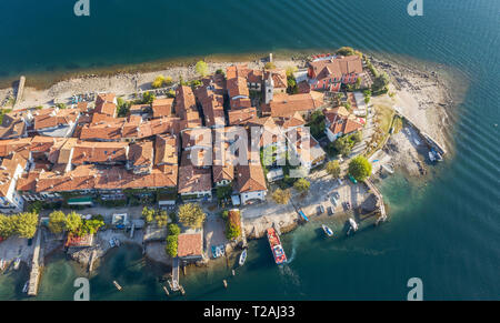 Aerial view of Isola dei Pescatori on Lake Maggiore, Italy Stock Photo