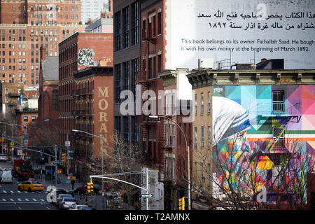 10th Avenue Chelsea Mother Teresa mural by Brazilian Street artist Kobra near High Line elevated linear park, New York Manhattan Stock Photo