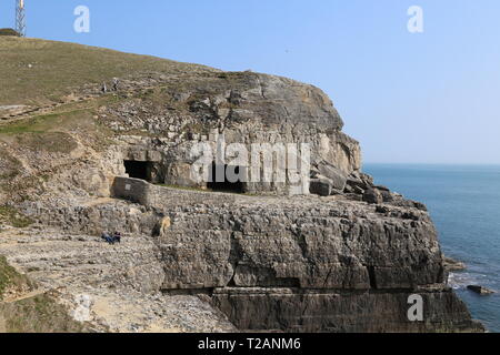 Tilly Whim Caves, Durlston Country Park, Swanage, Isle of Purbeck, Dorset, England, Great Britain, United Kingdom, UK, Europe Stock Photo