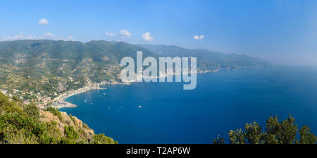 Panorama view of beach in Monterosso al mare from Punta Mesco in coastline of Liguria. Cinque Terre. Italy Stock Photo