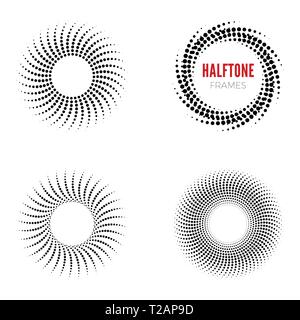 Set of round halftone frames. Abstract vector design elements Stock Vector