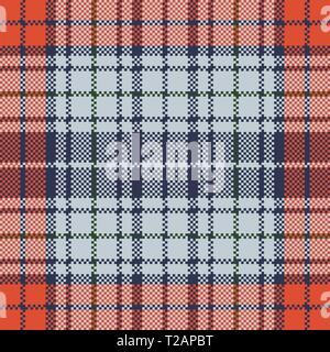 Orange blue check plaid pixel texture. Vector illustration. Stock Vector