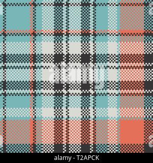 Geometric checkered plaid pixel seamless pattern. Vector illustration. Stock Vector