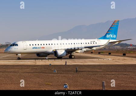 Eilat, Israel – February 20, 2019: Arkia Embraer 190 airplane at Eilat Airport (ETH) in Israel. | usage worldwide