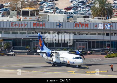Eilat, Israel – February 21, 2019: Israir ATR 72 airplane at Eilat Airport (ETH) in Israel. | usage worldwide Stock Photo
