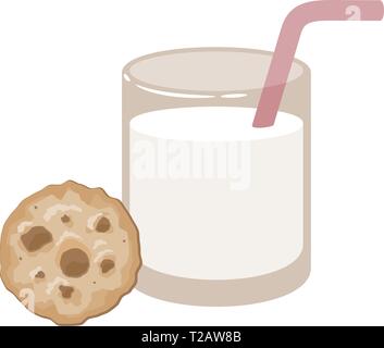 Glass of milk with cookies. Vector illustration. Eps 10 Stock Vector