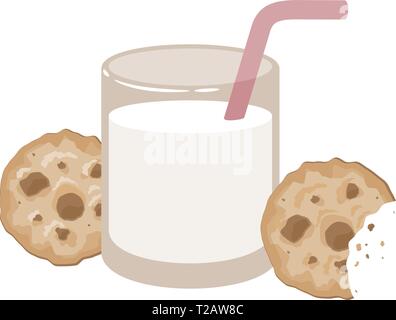 Glass of milk with cookies. Vector illustration. Eps 10 Stock Vector