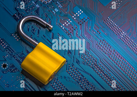 Background image of metal lock on a microchip Stock Photo