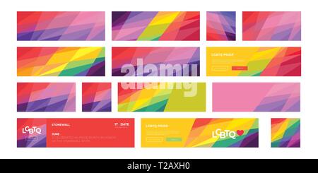 Support for LGBTQ pride. Colorful backgrounds. Colorful rainbow abstract. Full width banner. Templates for banners, flyers. Stock Vector