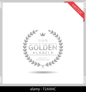 Golden label icon. Laurel wreath label badge isolated, Vector illustration Stock Vector