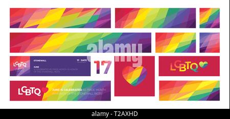Support for LGBTQ pride. Colorful backgrounds. Rainbow abstract. Full width banner. Templates for banners, flyers. Stock Vector