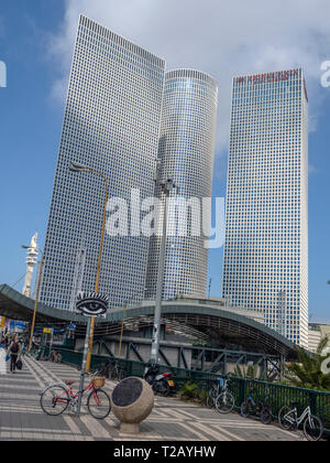 Azrieli towers. Modern, glass faced High rise buildings in Tel Aviv, Israel Stock Photo