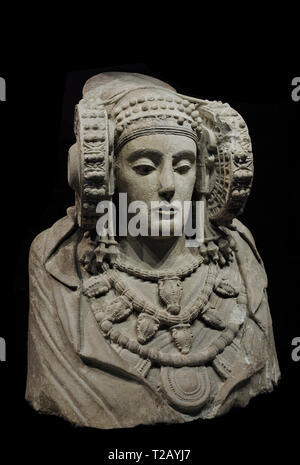 Lady of Elche. 5th-4th century BC. Iberian culture. Limestone female bust, originally polychrome. From La Alcudia, Elche (Valencian Community, Spain). National Archaeological Museum. Madrid. Spain. Stock Photo
