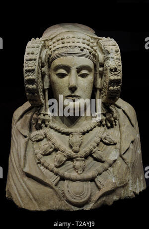 Lady of Elche. 5th-4th century BC. Iberian culture. Limestone female bust, originally polychrome. From La Alcudia, Elche (Valencian Community, Spain). National Archaeological Museum. Madrid. Spain. Stock Photo