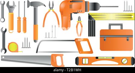 Hand tool set. Collection of equipment for repair - Vector Stock Vector