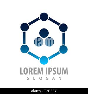Circular point on hexagon line concept design. Symbol graphic template element Stock Vector
