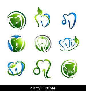 Tooth logo set Dental medical healthcare concept design. Symbol graphic template element Stock Vector