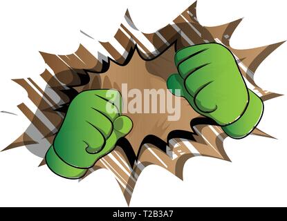 Vector cartoon hands ready to fight. Illustrated hand sign on comic book background. Stock Vector