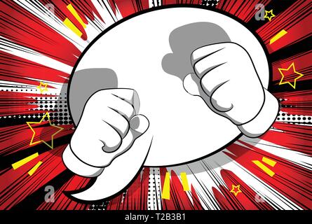 Vector cartoon hands ready to fight. Illustrated hand sign on comic book background. Stock Vector