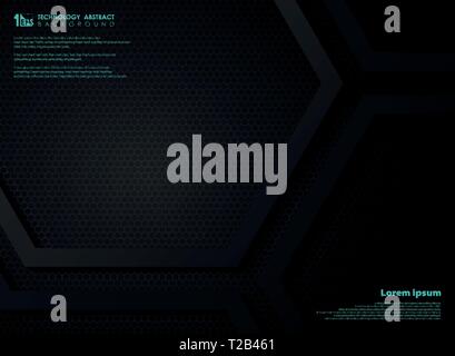 Abstract black metallic technology hexagon background copy space for presentation. You can use for ad, poster, futuristic artwork. illustration vector Stock Vector