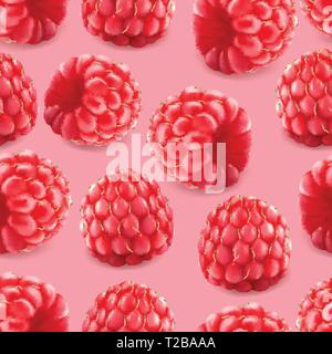 Raspberries seamless pattern. 3d realistic vector berries. Stock Vector