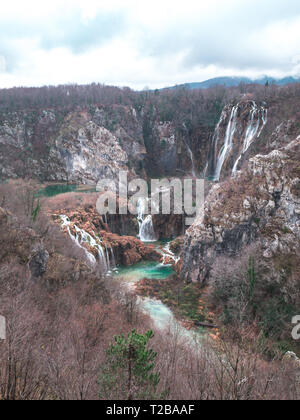 Plitvice lakes in nature park at winter season landscape Stock Photo