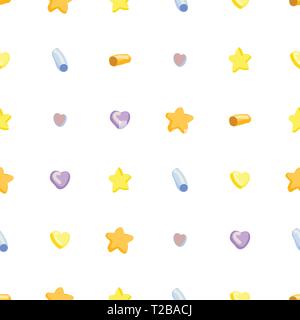 Simple pattern with hearts, stars and circles. Seamless vector. Stock Vector