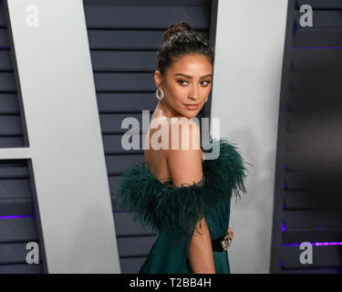 Shay Mitchell attending the Vanity Fair Oscar Party held at the Wallis ...