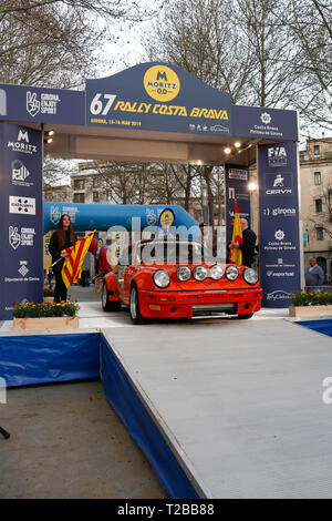 Start of 67th edition of Moritz Historic Rally Costa Brava in Girona, Spain on 15.03.2019 Stock Photo