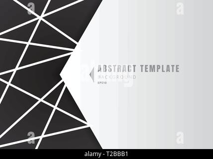 Template abstract white geometric shape polygons with lines composition on black background. Vector illustration Stock Vector