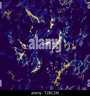 Blue and gold marble seamless texture. Pattern Stock Vector