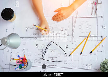 Architect working on project Stock Photo