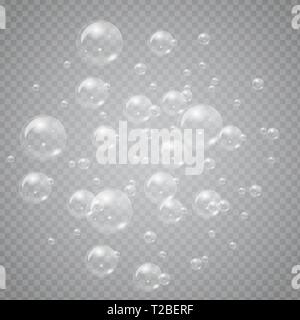 Group of Transparent soap bubbles isolated on background. High detailed vector illustration. Stock Vector