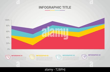 area chart infographic with modern style and color with 4 step process - vector Stock Vector