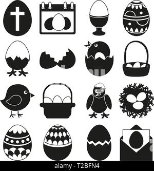 16 black and white easter elements set Stock Vector