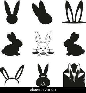 Black and white easter bunny silhouette set Stock Vector